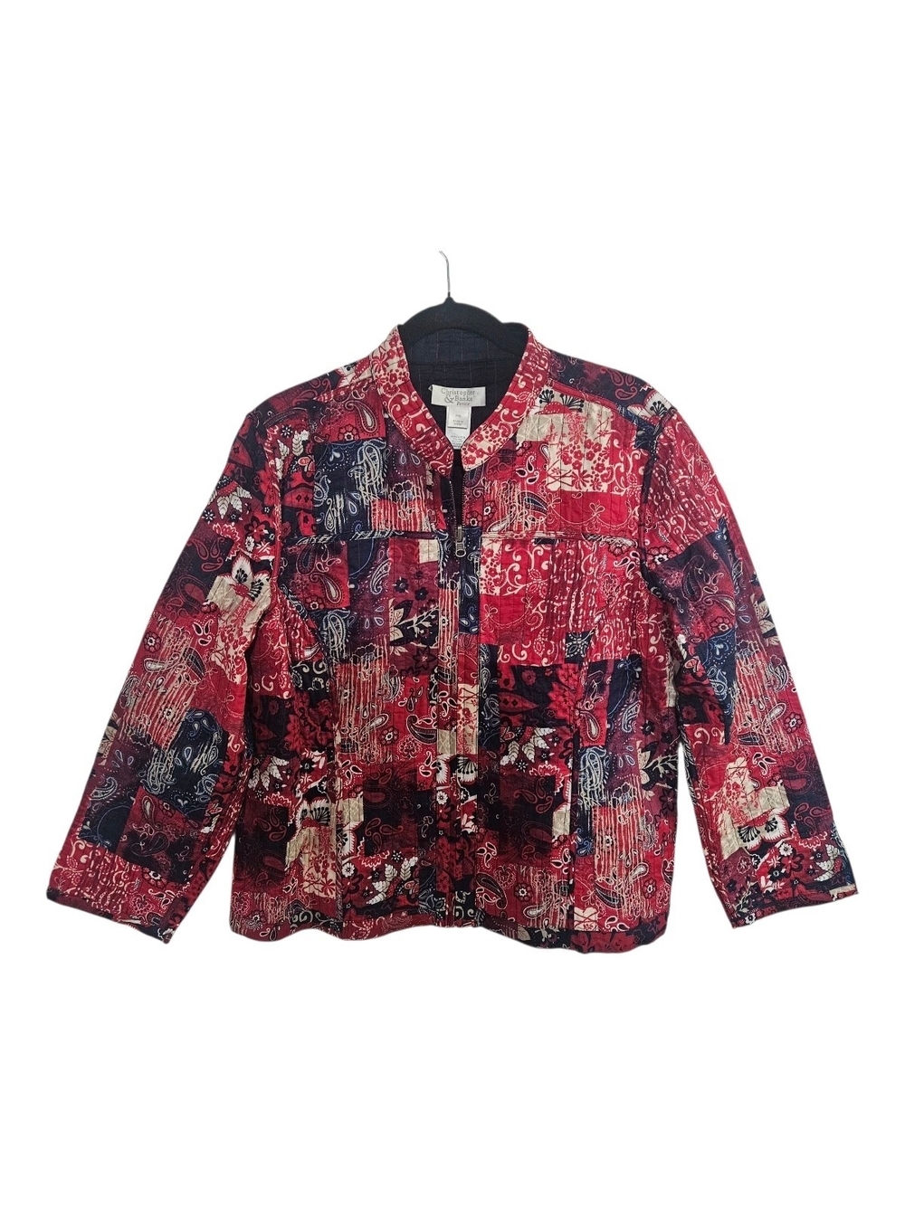 Cristopher & Banks Red Multicolor Patchwork Print Jacket size XL  100% Cotton